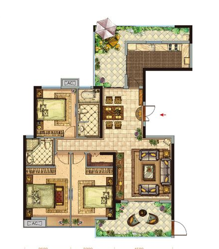 洛陽裝修方案美景嘉園164平方B戶型分析及裝修案例效果圖